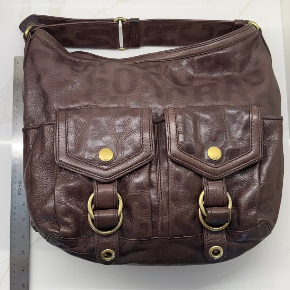 Marc Jacobs Dark Brown Leather Hobo Shoulder Bag with Gold Hardware